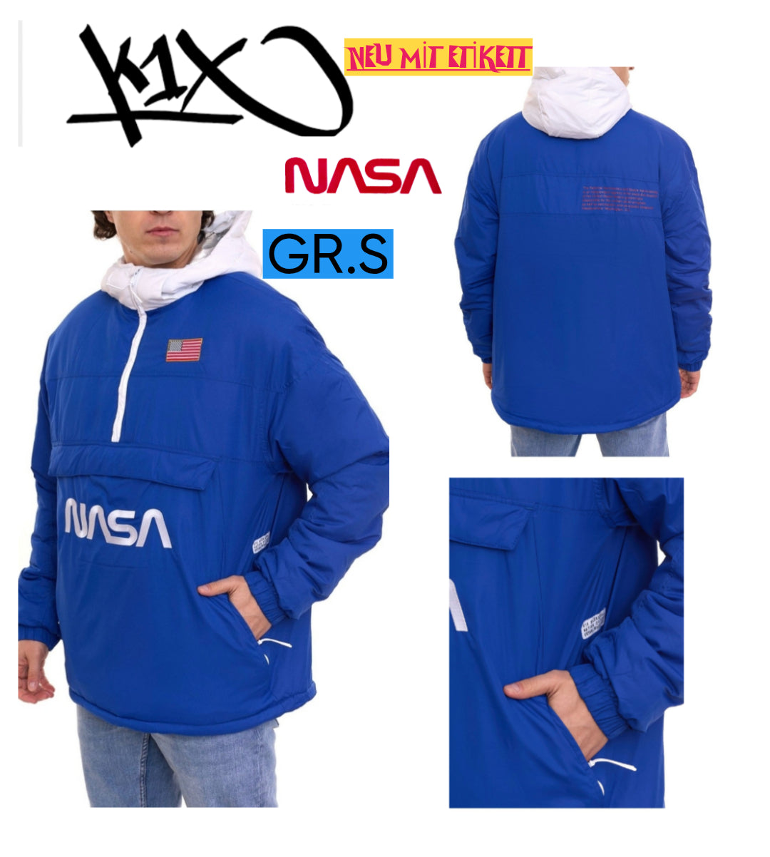 K1X NASA Herren Jacke Windbreaker Übergangsjacke Gr.S NEU MİT ETİKETT