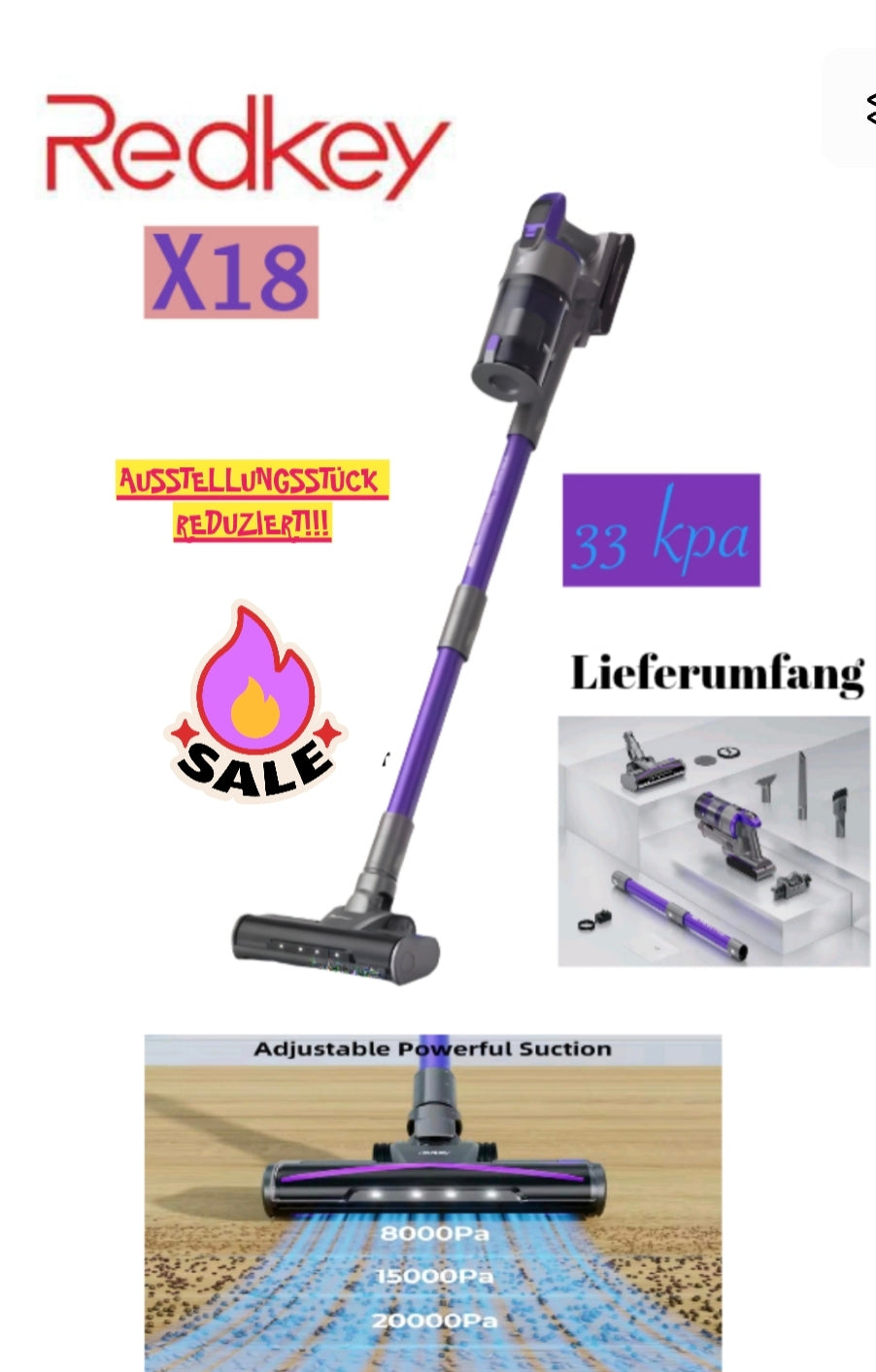 REDKEY X18 Akku Staubsauger Handstaubsauger 33kpa starke Saugkraft AUSSTELLUNGSSTÜCK