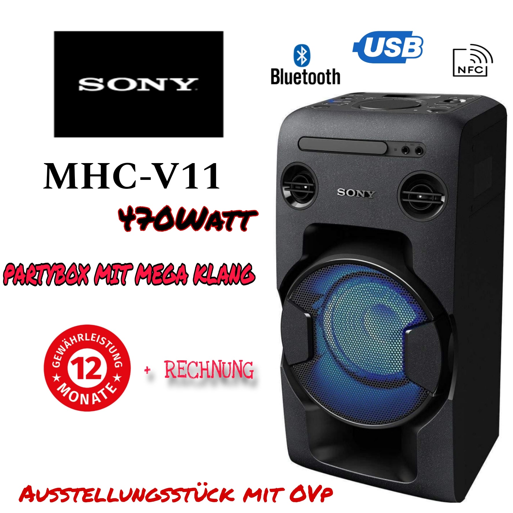 SONY MHC-V11 PARTYBOX LAUTSPRECHER SOUNDANLAGE MUSIKANLAGE MEGA KLANG