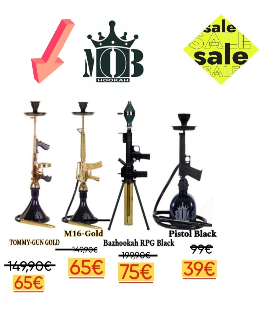 MOB TOMMY GUN GOLD einzigartige Shisha Set Hookah Wasserpfeife NEU&OVP
